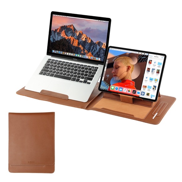 Leather Laptop carry case with foldable computer stand + tablet stand - Picture 7 of 11